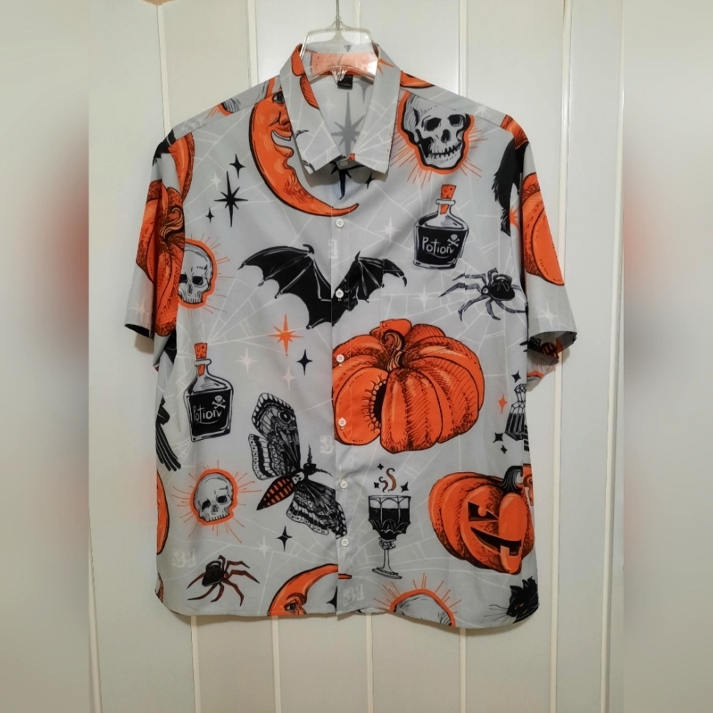 Halloween Print Button Up Grey